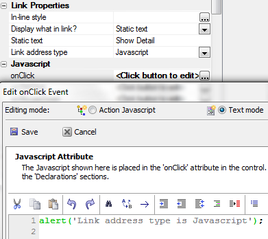 Javascript link with an onClick event opening an alert box.